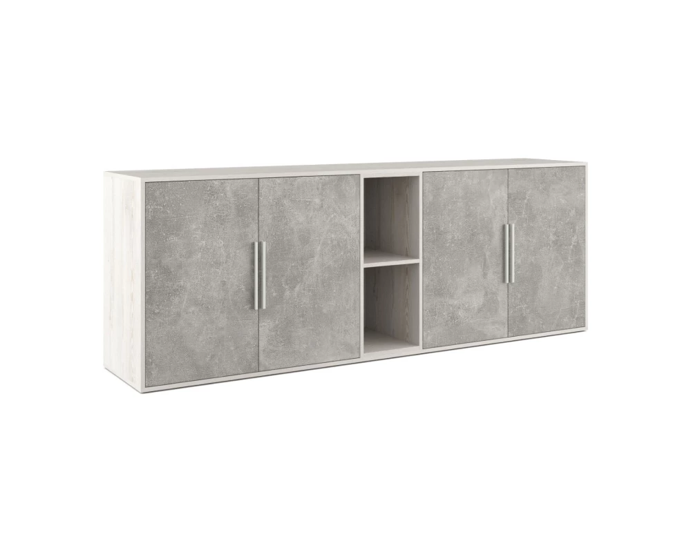Шкаф низкий 4 створки, с нишей B-tone Сосна/Бетон светлый