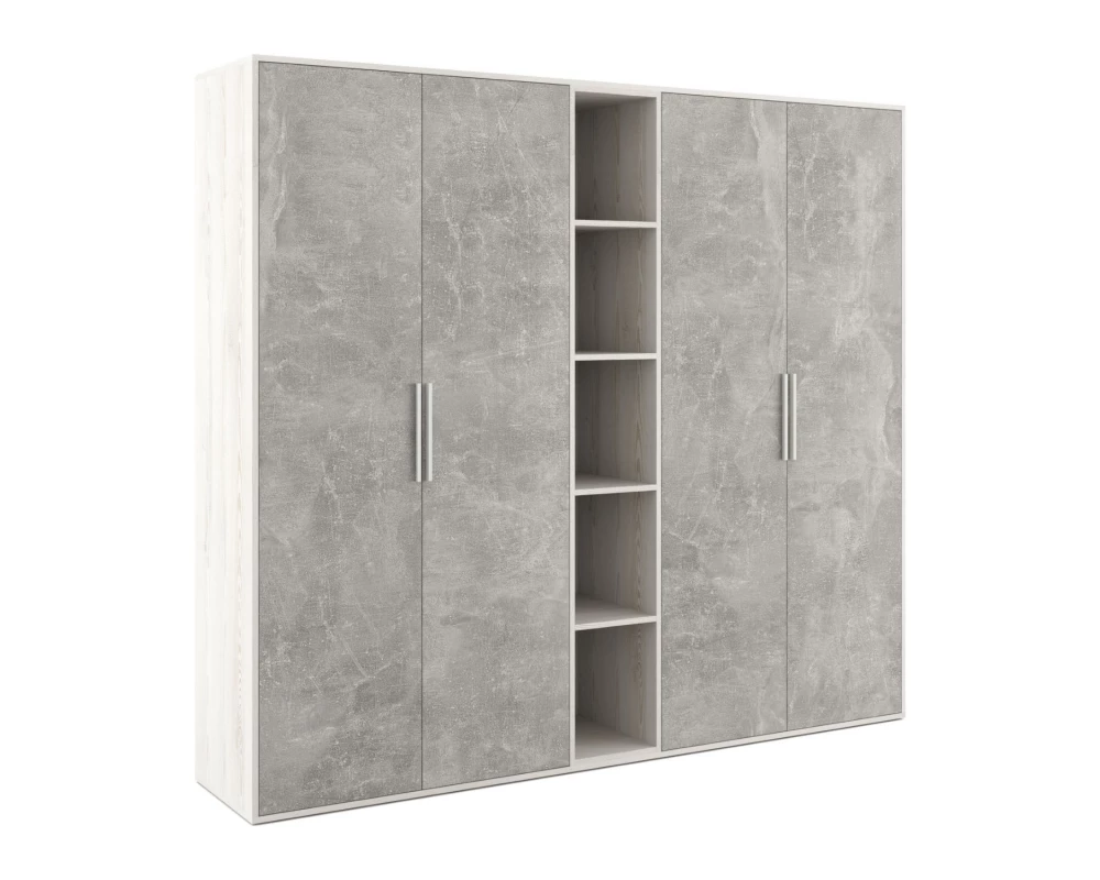 Шкаф высокий 4 створки, с нишей B-tone Сосна/Бетон светлый
